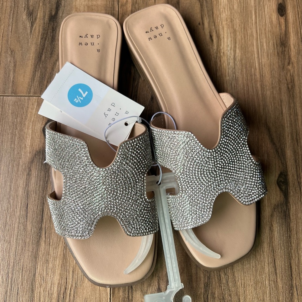Women's Silver Slide Sandals